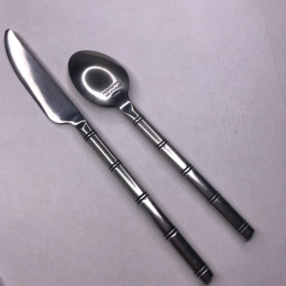 Pier 1 Imports Bamboo Stainless Flatware Spoon Dinner Knife Replacement 2 Pc